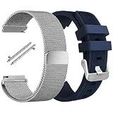 AFUNTA Bracelet pour Samsung Gear S3 Frontier S3 Classic, Bande Magnétique en Acier Inoxydable avec Bracelet en Silicone, Remplacement pour S3 Sport Smartwatch - Argent, Bleu