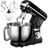 Robot Pâtissier, Aicok Robot de Cuisine avec Crochet Double, 1000W Faible bruit Batteur Électrique, 5L avec 6 Vitesses Robot Multifonctionne avec protection anti-éclaboussures, Fouet, Feuille