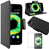 ebestStar - Coque Wiko Sunny 1 (2016) et Sunset 2 (2015) Etui PU Cuir Housse Portefeuille Porte-Cartes Support Stand, Noir + Film Protection écran Verre Trempé [Appareil: 128 x 65.6 x 10.9mm, 4.0'']
