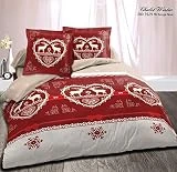 Alpes Blanc Housse de Couette avec taie Chalet Winter Rouge/Parure de lit 2 Personnes/Coton/Esprit Montagne (200_x_200_cm)