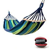 EASY EAGLE Hamac de Jardin | Hamacs Suspendu Charge Maximale 300 kg (200 x 100 cm) | avec des Barres d'écartement | pour Randonnée et Camping | Rayures Bleu-Vert