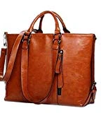 HENGSONG Femme PU Cuir Huile Moto Sac Grande Capacité Sac à Bandoulière Sac à Main (Classique Brown)