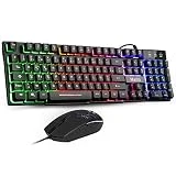 Mafiti RK101 Ensemble Clavier et Souris Gamer Mécanique Feeling USB Filaire Gaming Clavier AZERTY(Version française) Trois Couleurs LED Rétro-éclairé pour Travailler ou Jouer