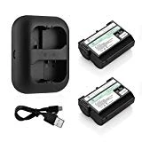 Powerextra Lot de 2 Batteries Nikon EN-EL15 2200mAH et Chargeur pour Nikon D7200 D7100 D7000 D810 D800 D750 D610 D600 V1 Cameras