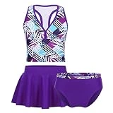 FEESHOW 3pcs Fille paréos Maillot de Bain Fille Bikini Enfant?Jupe+shortys+Haut ?Natation plongée Plage Cadeau Noël Carnaval 3-14 Ans Violet 10-12 Ans