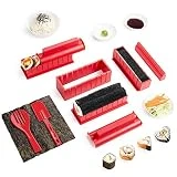Sushi Maker Kit 10 PCS Moules à Sushi Cuisine Bricolage facile Kit de Préparation à Sushi Sushi set set riz Rouleau Kit Sushi Sushi Maker DIY Cuisine Coffret Complet Convient à Dãbutants (Rouge)