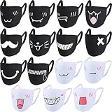 15 Pièces Masque de Bouche Masque de Coton de Bande Dessinée Unisexe Masque Anti-Poussière Kawaii Masque de Visage Kaomoji d'Anime Mignon