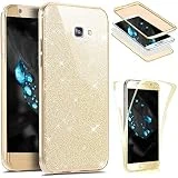 EINFFHO Coque Samsung Galaxy A5 2017, Ultra Mince Cristal Clair Briller 360 Full-Body Avant+arrière Double Face Protecteur Souple Silicone Housse Étui Coque pour Samsung Galaxy A5 2017, Or