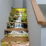 TIEZHI Créatif Élégant Rénovation à Domicile 3D DIY Chute d'eau Alpine Autocollants pour escaliers Imperméable Combinaison Fond d'écran Auto-adhésif HD Mural, 3 Set 18 pcs, 100 * 18cm