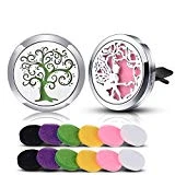 INFUSEU 2 PC Arbre de Vie et papillon Fille Aromathérapie Désodorisant De Voiture En Acier Inoxydable Huile Essentielle Diffuseur Médaillon Vent Clip 12 Recharge Pads