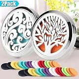 2 PCS De Voiture Aromatherapy Huiles Essentielles Diffuseur Désodorisant 30mm en Acier Inoxydable Noir Pince À Ventilation Clip + 32pcs Recharges (Arbre de Vie et Nuage (Argent))