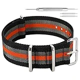 22mm Noir/Gris/Orange Premium de Style NATO Robuste Poignet Hommes Sport en Nylon Exotique Bracelet Bracelet