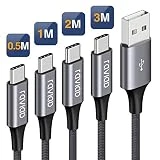 Câble USB Type C, RAVIAD [Lot de 4, 0.5m+1m+2m+3m] USB Cable Type C en Nylon Tressé Chargeur USB C Connecteur pour Samsung Galaxy S10/ S9 /S8 /Note 10 9,Huawei P30/ P20/ Mate20, Sony Xperia XZ Gris
