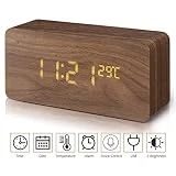 Chantwon Réveil numérique en Bois avec Affichage de la Date, Affichage de la température, 12/24 H et 3 Luminosité réglable LED Réveil pour la Maison, la Chambre à Coucher, Le Bureau, Les Enfants