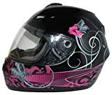 Protectwear Casque moto intégral, noir pourpre, pour les femmes, conception fleur, FS-801-SL, Taille: S