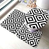 Uliykon Ensemble de 3 Tapis de Salle de Bain géométriques Noirs et Blancs en Mousse à mémoire de Forme Assortis aux Tapis antidérapants pour abattant de WC