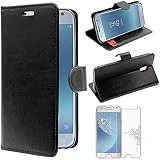 ebestStar - Compatible Coque Samsung J3 2017 Galaxy SM-J330F Etui PU Cuir Housse Portefeuille Porte-Cartes Support, Noir +Film Protection Verre Trempé [Appareil: 143.2 x 70.3 x 7.9mm, 5.0'']