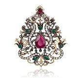 Yazilind rétro rhombique Creux incrusté de Strass en Alliage Résine Broche Corsage Femmes Filles Accessoires (Rouge)