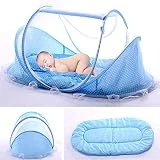 Lit Bébé, Berceau de voyage pliable, pour bébé avec Tente moustiquaire, Lit d'appoint léger avec matelas épais,1 kg, pour bébés de 0 à 3 ans size 110 * 65 * 60cm (bleu)
