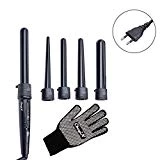 CkeyiN 5 en 1 Fer à Boucler Pro Boucleur Cheveux , Fer à Friser Professionnels Interchangeable en Céramique Tourmaline, Bivoltage 100-240V +Gant Anti-brûlure