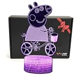 DEAL BEST Forme Pig Dessin animé 3D Illusion LED Lampe de Bureau Veilleuse avec ABS Lighted Base et câble USB, 7 Couleurs Changement,pour Salon de lit d'intérieur Cadeau créatif Peppa