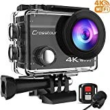 Crosstour 4K Caméra Sport 16MP WiFi Appareil Photo Étanche avec Microphone Externe Caméra Embarquée Stabilisateur Livrée avec 2 Batteries et Kit d'Accessoires pour Ski et Voyage