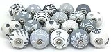 Artncraft Onlinehub Lot de 10 boutons Gris et blanc crème Rares peints à la main en céramique Boutons de placard de tiroir