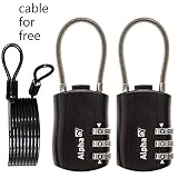 Sunerly - Lot de 2 cadenas de sécurité pour valises, sacs à dos - Combinaison à 3 chiffres - Avec câble
