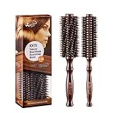 Brosse à cheveux ronde poils en sanglier naturels pour sèche-cheveux - Outil élégant de cheveux de qualité de salon profession pour Cheveux, 2 pièces