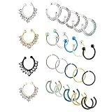 Vathery 24 pcs Faux Piercing Anneau de Nez Acier Inoxydable Clip on Septum Piercing Bijoux pour Hommes Femmes
