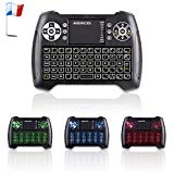ANEWKODI AZERTY Mini Clavier Rétro-éclairé Sans fil, 2.4GHz Mini Clavier de Souris Combo, Mini Clavier Wireless Télécommande pour Téléviseur intelligent,HTPC,IPTV, Téléviseur Android, XBOX360, PS3, PC