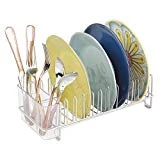 mDesign égouttoir à vaisselle pour la cuisine - avec un range couverts - egouttoir vaisselle inox pour assiettes, verres, tasses, etc. - en acier - satiné/transparent