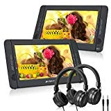 Pumpkin Double Ecrans d'Appui tête Lecteur DVD Portable Voiture(Un Lecteur DVD et Un Moniteur) 10,1 Pouce Autonomie de 5 Heures supporte USB SD MMC avec Sangles de Fixation Equipe Ecouteur