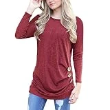 KEERADS Shirt Femme Manches Courtes Lâche Tunique Blouse Casual Tops avec Solide Chemise Manche Longue Bouton Chemisier Décontractée Col O Hauts Grande Taille T-Shirt (XL,Vin Rouge)
