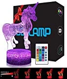 Licorne 3D Lampes avec Télécommande, USlinsky LED Lampe 7 couleurs Lumière Dimmable Tactile Interrupteur USB/Batterie Insérer, Decoration Anniversaire Cadeau Noël Pour Bébé Enfant Ado Femme Homme