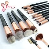 Pinceaux Maquillages Professionnels Kit de 16pcs, Poils Synthetiques Doux et Sans Cruauté, Pochette Elegante Cuir PU,Poignée design bosse,Makeup Brushes Pinceaux Maquillages Teint et Yeux-Or Rose