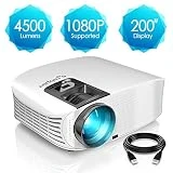 Projecteur HD, ELEPHAS Vidéoprojecteur Full HD 4500 Lumens Soutien 1080P Rétroprojecteur LED Compatible VGA HDMI AV USB Micro SD, Ordinateur, Smartphone, pour Football, Jeux Video, Films, Blanc