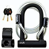 Jerbens Antivol Vélo U - Cadenas en U à clé avec Câble de Sécurité 1.20 m et Support de Fixation sur Cadre - Modèle Efficace et Solide en Acier - Compatible pour Vélo Enfant et Vélo Électrique