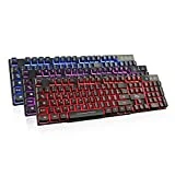 Rii RK100 Trois Couleur LED rétro-éclairé Clavier à Membrane Mécanique Feeling pour les jeux et le bureau (Rouge / Violet / Bleu)