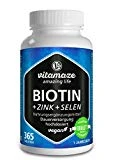 Biotine à fort dosage 10.000 mcg + Sélénium + Zinc pour la croissance des cheveux et des onglés | 365 comprimés Végétaliens pour 1 | fabriqué en Allemagne