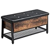 VASAGLE Banc à chaussures de style industriel, Tabouret, Bout de lit, Assise rembourrée, Étagère de rangement, pour Couloir, Chambre, Salon, Armature robuste en fer, Vintage LSB47BX