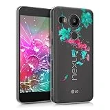 kwmobile Coque LG Google Nexus 5X - Coque pour LG Google Nexus 5X - Housse de téléphone en Silicone Turquoise-Fuchsia-Transparent