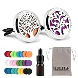 2 Pièces Parfum Huile Essentielle Diffuseur Vent Clip Désodorisant de Voiture Pince à Parfum Médaillon en Acier Inoxydable avec 24Tampons de Recharge d'Huile (Inclure une bouteille compte-gouttes)