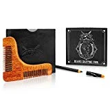 Peigne Pochoir à Barbe en Bois de Santal Rouge | Peigne à Barbe avec Crayon |Rasage Barbe | Peigne à moustache | Antistatique | Contour Barbe | Barbe Modèle | Fred's Barber Tools