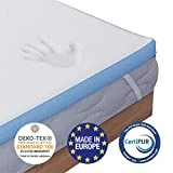Surmatelas Mémoire de Forme Orthopédique, 160 x 200 cm, Garanti Sans Produits Chimiques (OEKO TEX) - Topper Ergonomique Fabriqué en Europe pour Matelas et Sommier 160x200 cm - Anti-dérapant, Housse