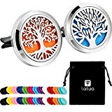 2 Pièces 316L Médaillon de Diffuseur en Acier Inoxydable de Huile Essentielle Aromathérapie de Voiture Clip de Diffuseur d'Air de Voiture avec 48 Pièces Pad en Feutre de Remplacement (Motifs d'Arbre)