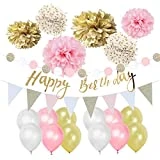 Easy Joy Decoration Anniversaire Fille Rose Or Blanc Ballon Deco Happy Birthday Guirlande Anniversaire Fille Kit