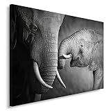 Feeby Frames, Tableau Seul Panneau, Tableau imprimé XXL, Tableau imprimé sur Toile, Tableau Deco, Canvas 80x120 cm, Famille D'ÉLÉPHANTS, Noir ET Blanc