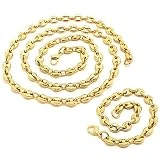 BOBIJOO Jewelry - Ensemble Lot Collier Chaîne + Bracelet Grain de Café Acier Plaqué Or 4 Tailles - Doré 6mm