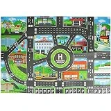 La Cabina Demiawaking Tapis de Jeux Enfant Plan de Ville, Point de Repère 83*58CM - House Tapis de Jeu pour Enfants avec Routes et Village - Tapis Circuit Traffic Tapis Voiture Enfant